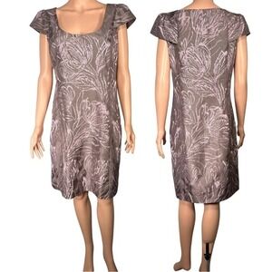 Monsoon Floral Jacquard Cocktail Dress Mauve Silver Cap Sleeve Sheath Size 10